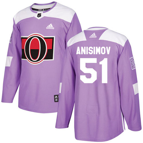 Adidas Ottawa Senators #51 Artem Anisimov Purple Authentic Fights Cancer Stitched Youth NHL Jersey